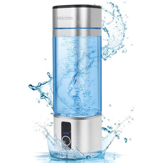Mdoldes Hydrogen Water Bottle 6000ppb high Concentration Hydrogen Water Hydrogen Rich WaterSPE/PEM Technology Hydrogen Water Bottle Generator Square ion Water Bottle， Best Gift 9.5 oz (Silver)