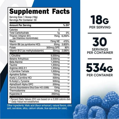 Nutricost Stim-Free Pre-Workout Powder Supplement, 30 Servings (Blue Raspberry)